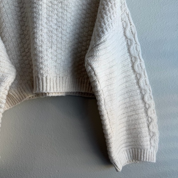 Topshop Cream Chunky Cable Balloon Long Sleeve Boho Cozy Knit Sweater  Size 14 - Picture 6 of 12